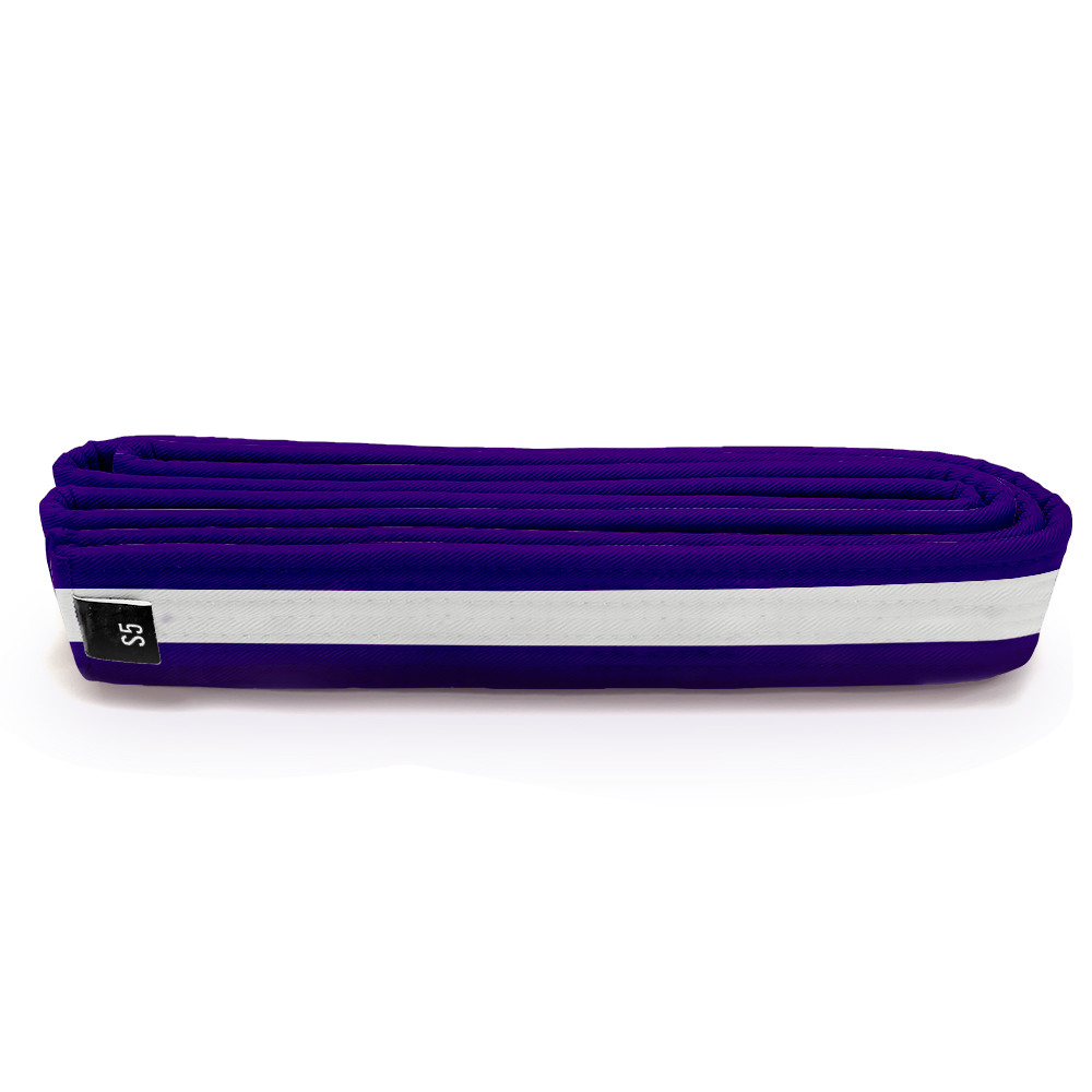 Purple martial arts belt with a white stripe